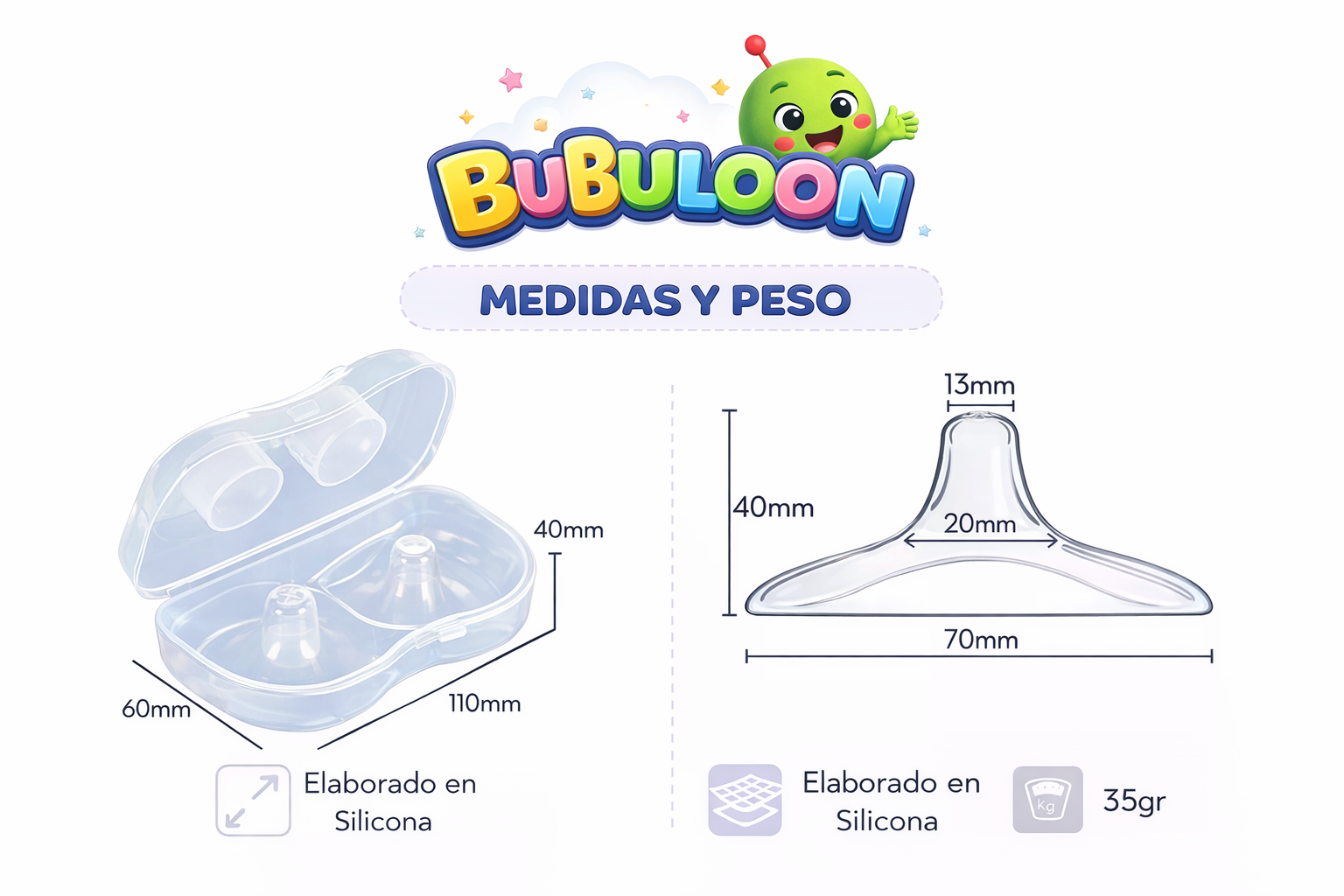 tamaño y peso de pezonera